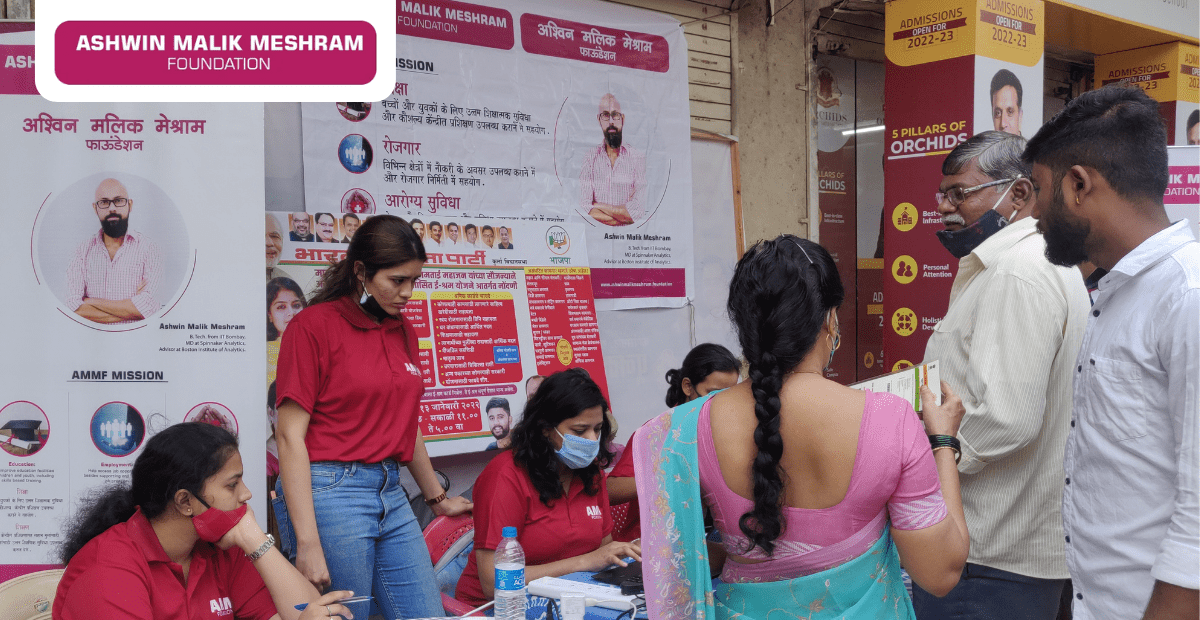 Ashwin Malik Meshram Foundation conducted an E-Shram Yojana Drive at Chunabhatti.