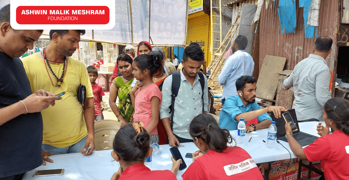 Ayushman Bharat Health Card Camp conducted by Ashwin Malik Meshram Foundation in association with Raju Thorat at Vatsalatai Naik Nagar, Chembur.