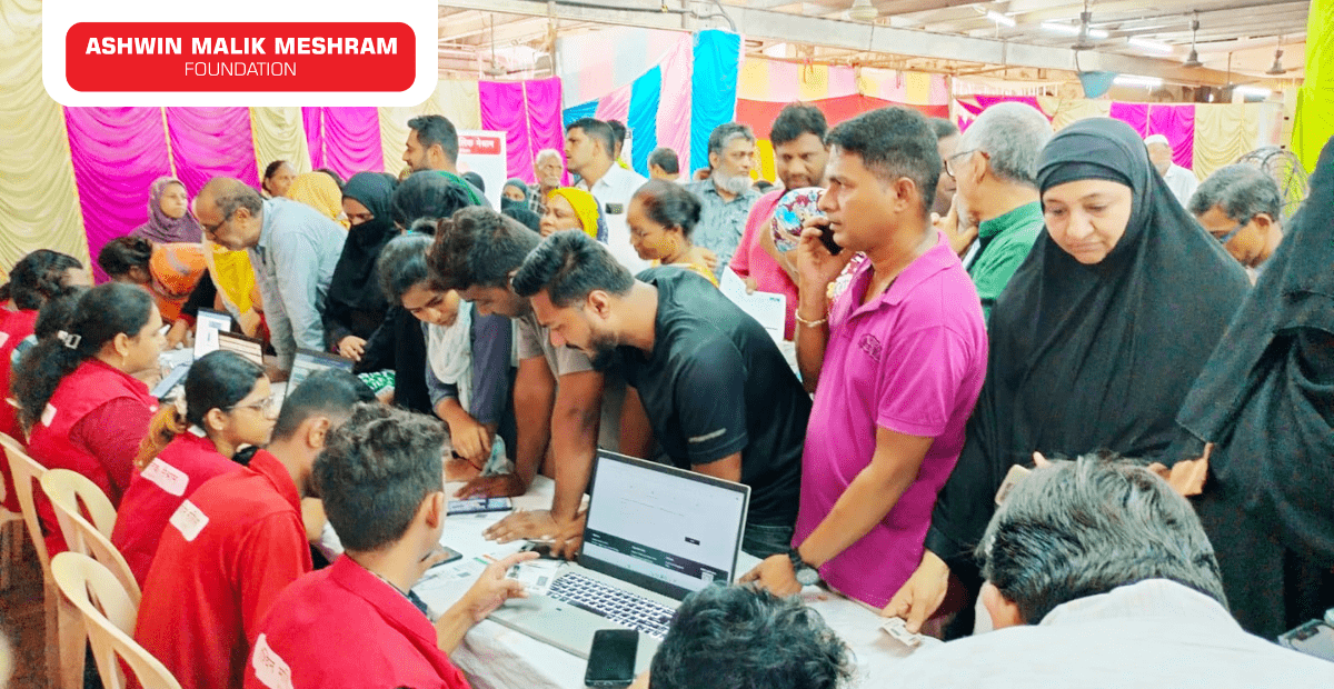 Eye Check-up camp, Aayushman Bharat Health ID Camp and E-Shram Yojana Camp conducted by AMM Foundation at Ghatkopar.
