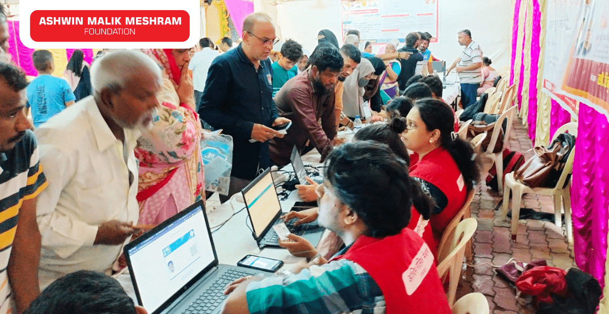 Eye Check-up camp, Aayushman Bharat Health ID Camp and E-Shram Yojana Camp conducted by AMM Foundation at Ghatkopar.
